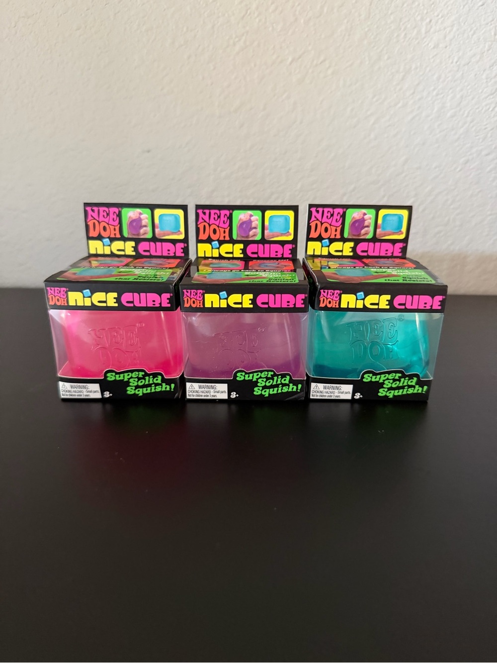 NeeDoh Nice Cube Super Solid Squish - Pink, Purple, Blue, Set of 3